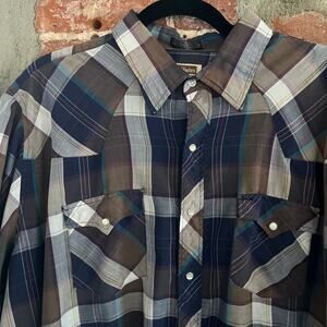 VTG Youngbloods Men's SS Plaid Paper Thin Pearl Snap Shirt XXL 27.5x31